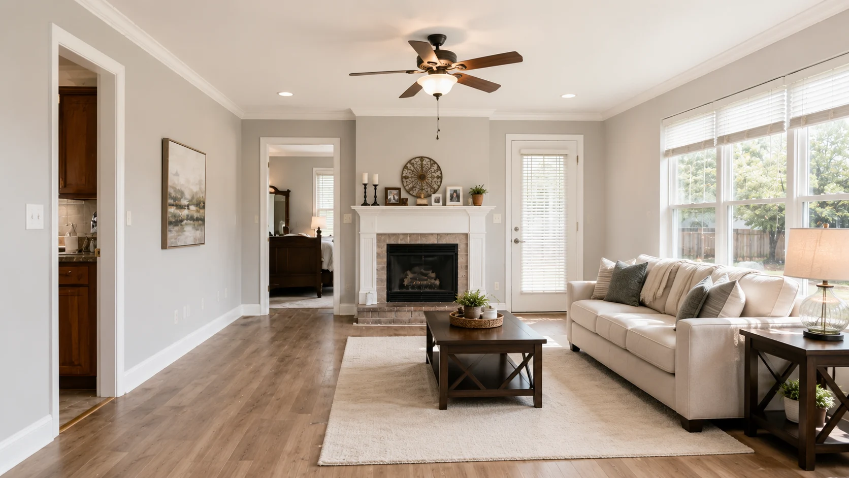 The same Tuscaloosa living room after restoration